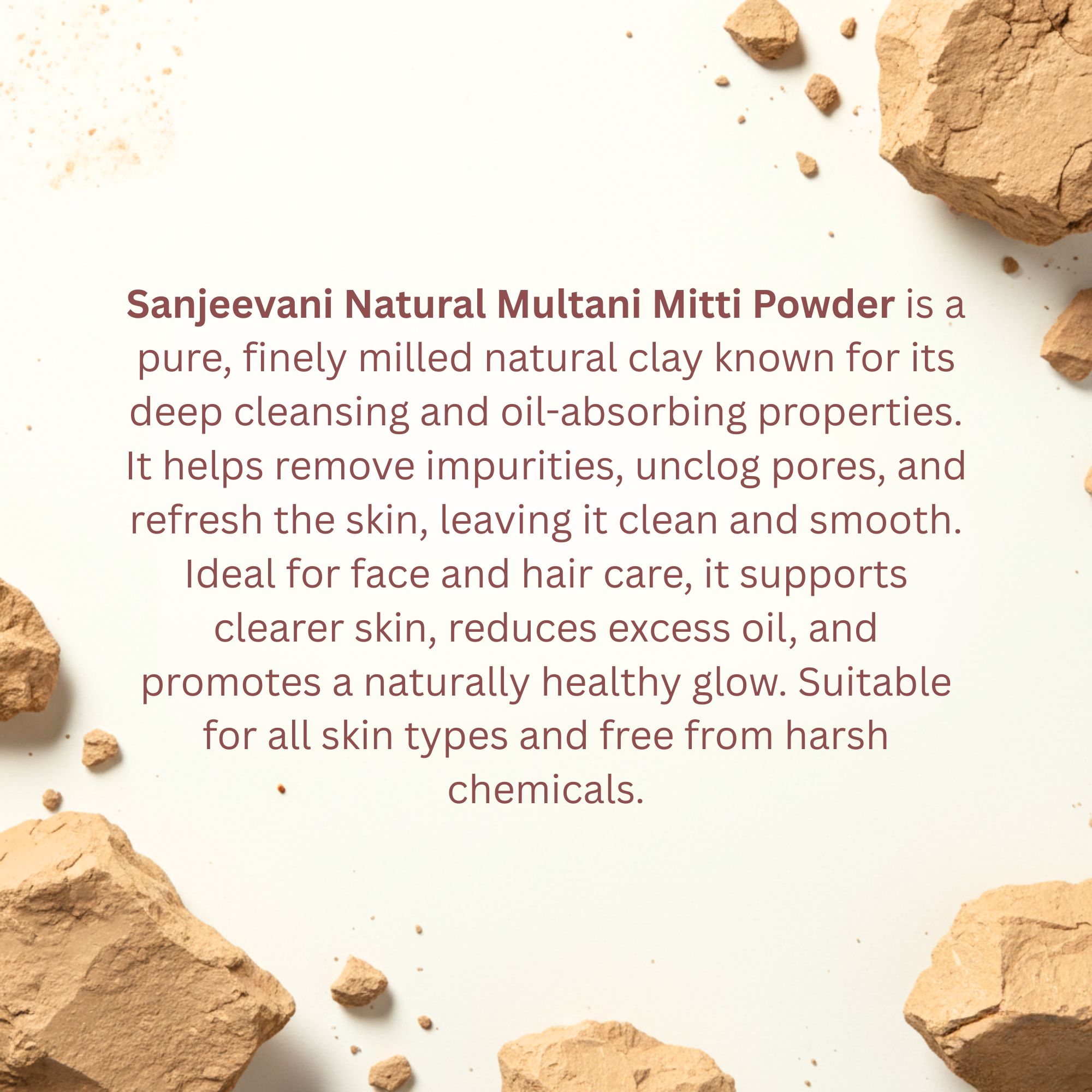 Sanjeevani Natural 100% Pure Multani Mitti Powder for Face, Skin & Hair | Bentonite Clay for Glowing Skin & Healthy Scalp | Pack of 100gm - Image 5